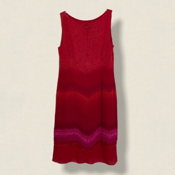 90s  red tie-dye mini dress with beaded fringe - Picture 4 of 4